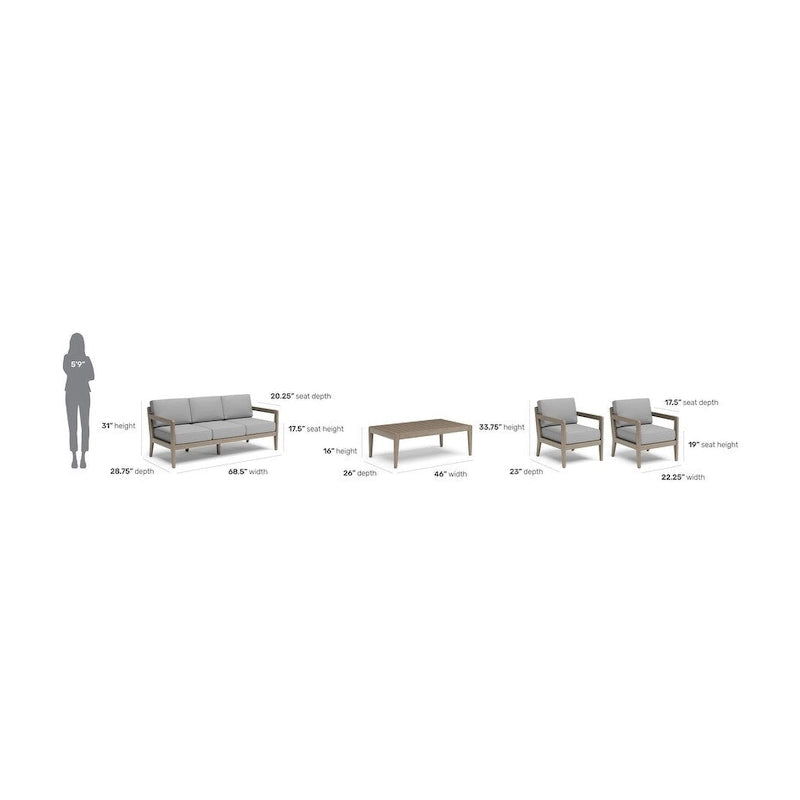 Homestyles Canapé d'extérieur 4 pièces en bois marron Homestyles Sustain - 69 x 29 x 31