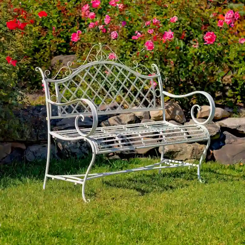 Banc de jardin en fer Stephania Blanc antique