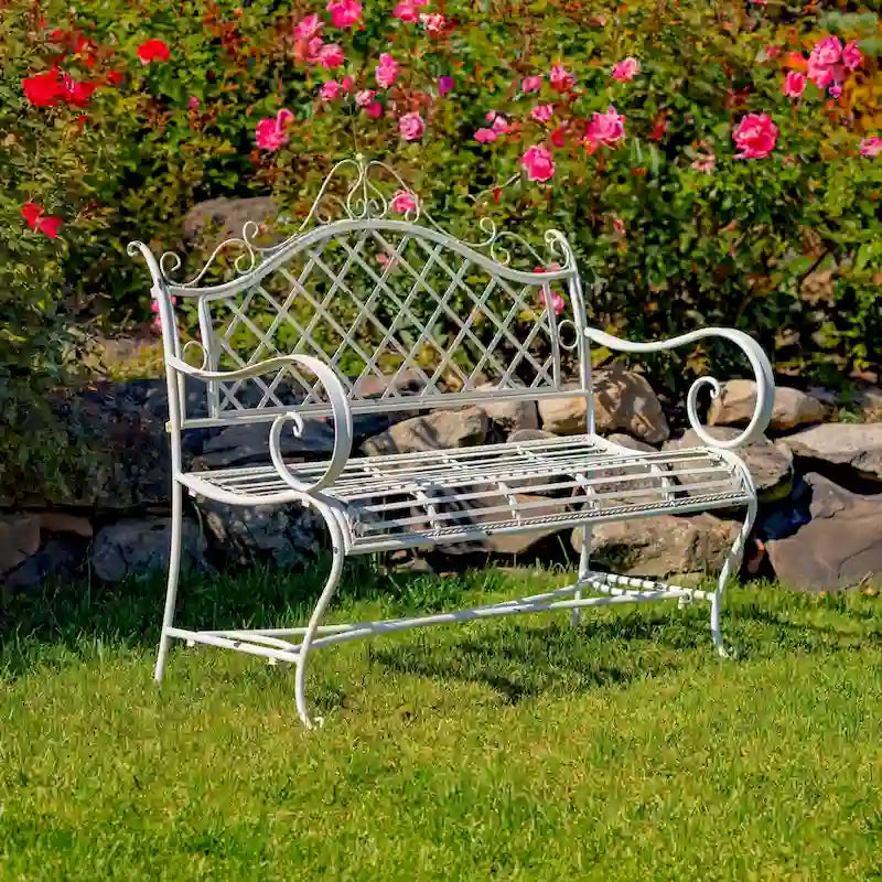 Iron Garden Bench Stephania in Antique White