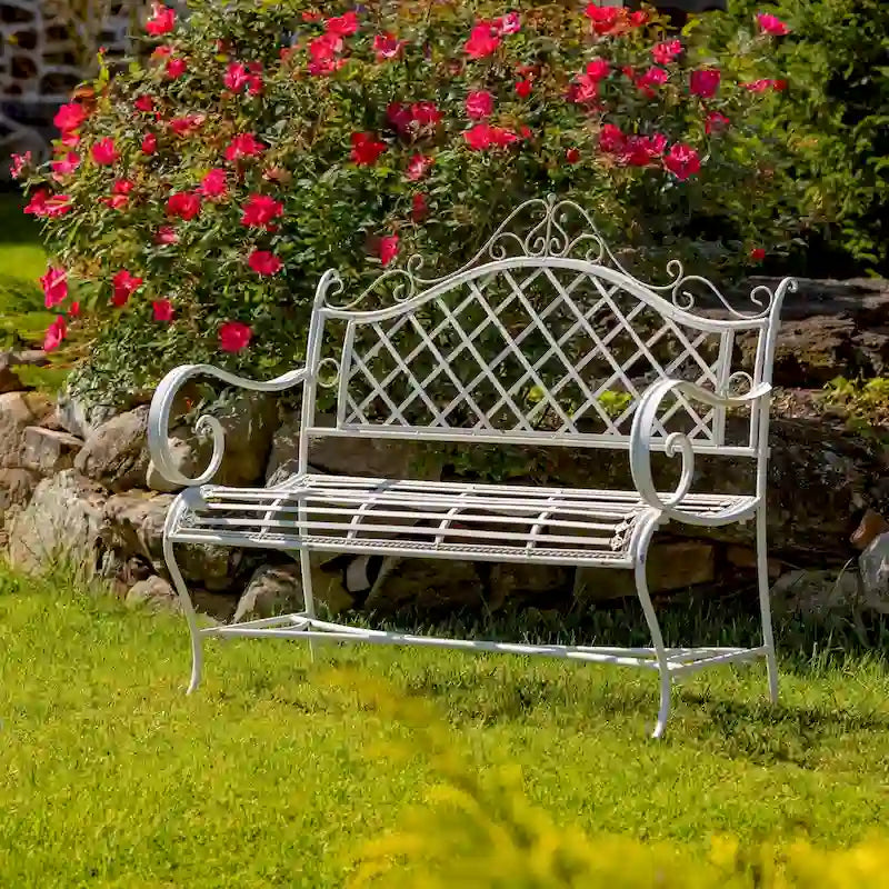 Banc de jardin en fer Stephania Blanc antique