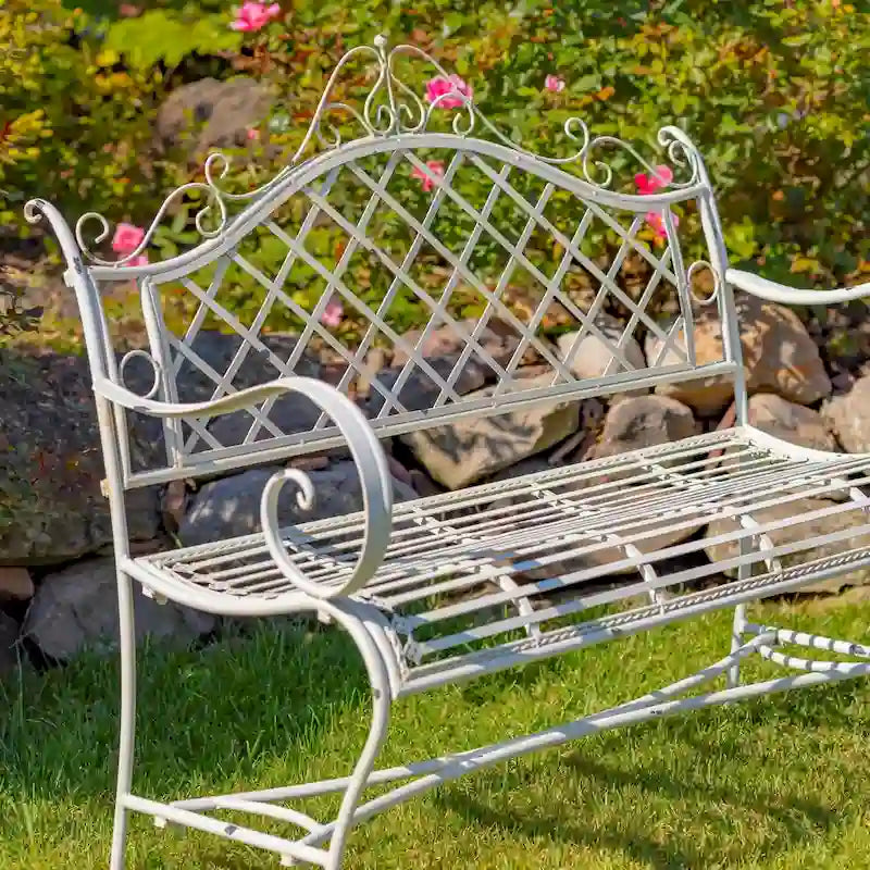 Banc de jardin en fer Stephania Blanc antique