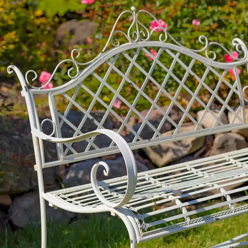 Banc de jardin en fer Stephania Blanc antique