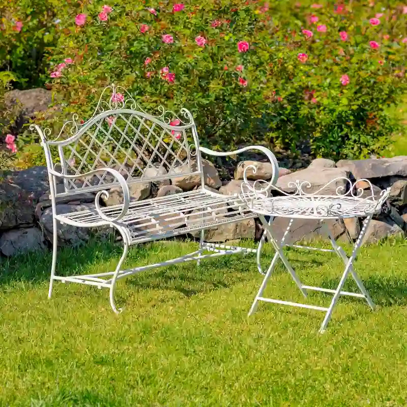 Banc de jardin en fer Stephania Blanc antique