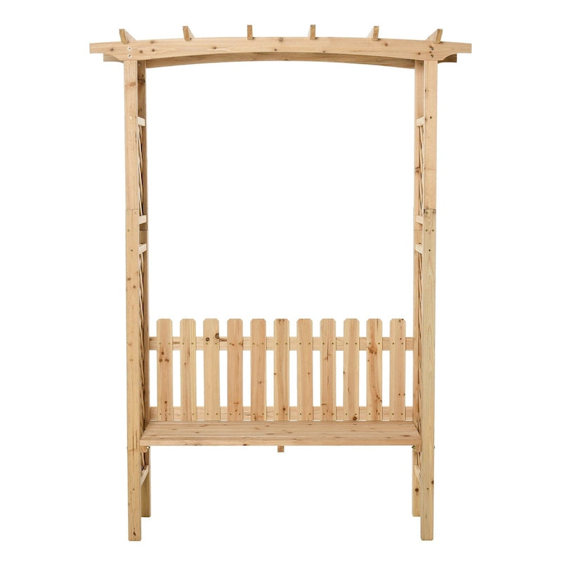 Banc de jardin d'extérieur Outsunny avec arche pergola en sapin naturel, vernis protecteur et banc ergonomique 2 places