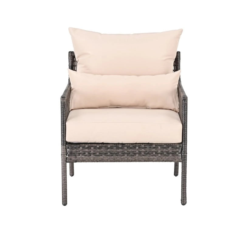 Fauteuil d'extérieur en osier avec coussins et oreiller - Accoudoir