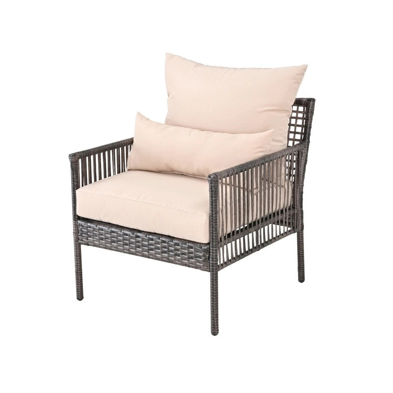Fauteuil d'extérieur en osier avec coussins et oreiller - Accoudoir