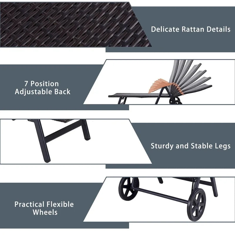 Chaise longue de patio réglable pliante en rotin pour l'extérieur