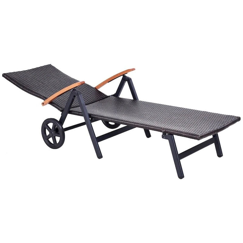 Chaise longue de patio réglable pliante en rotin pour l'extérieur