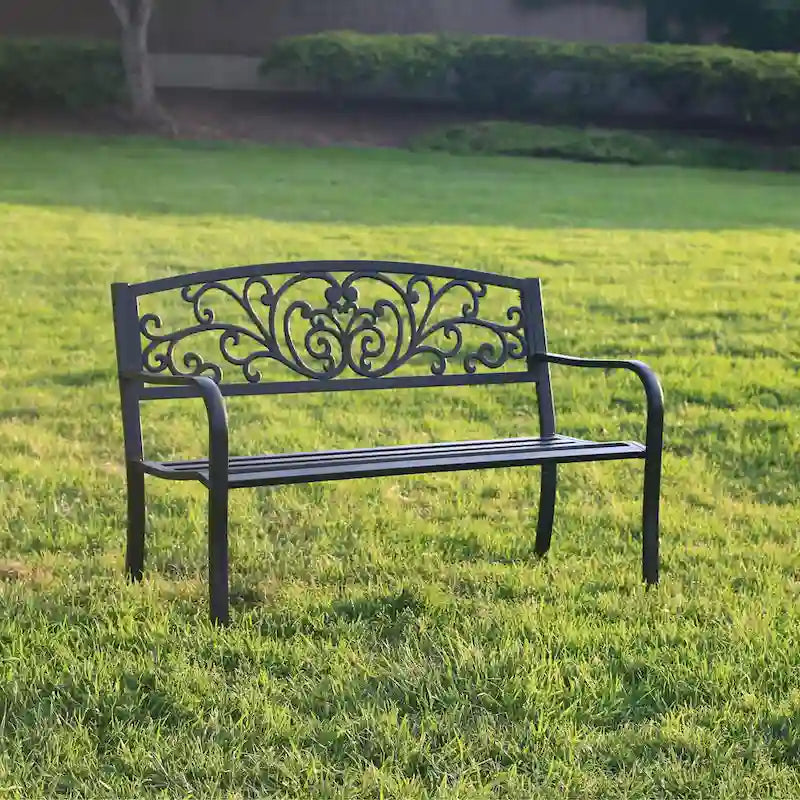 Garden Bench Patio Porch Chair Cast Iron Love Seat - 34.25 H x 50 W x 23.62 D