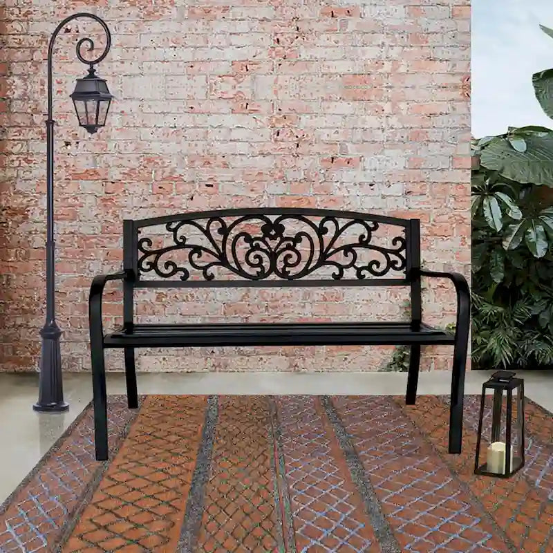 Banc de jardin chaise de patio porche en fonte causeuse – 34,25 H x 50 L x 23,62 P