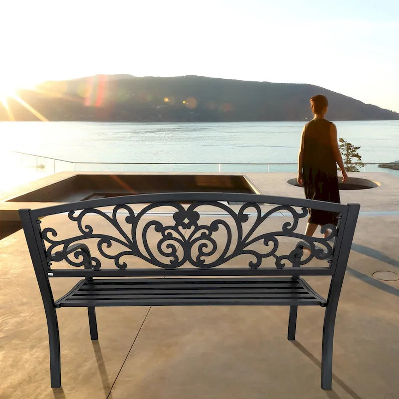 Banc de jardin chaise de patio porche en fonte causeuse – 34,25 H x 50 L x 23,62 P