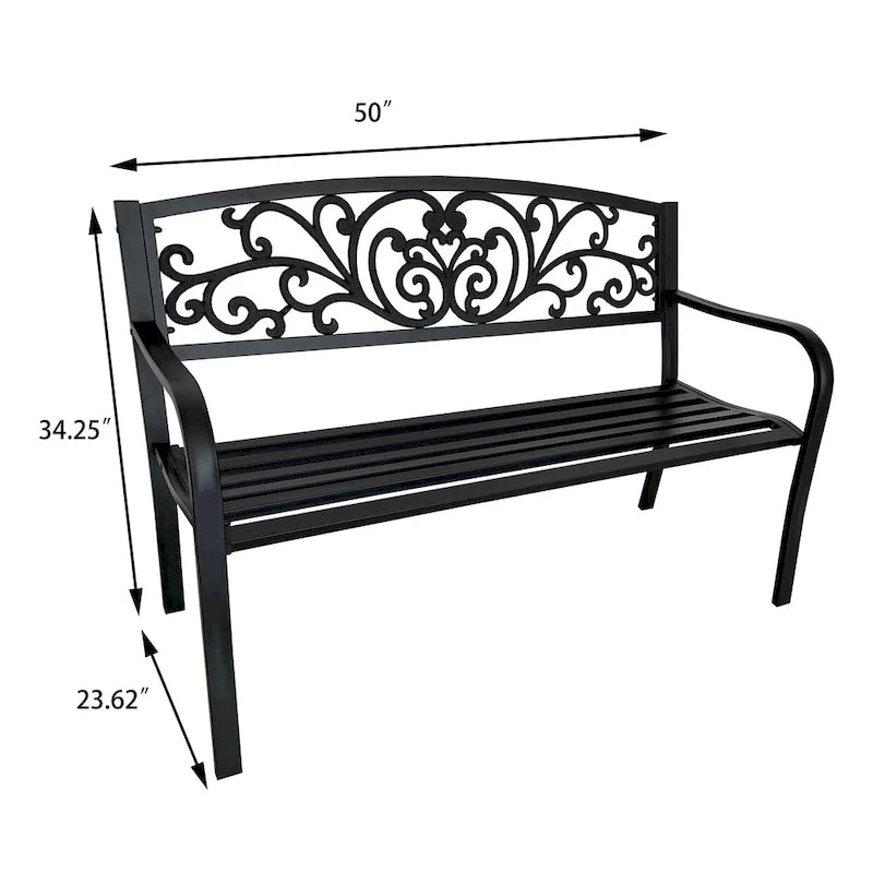 Banc de jardin chaise de patio porche en fonte causeuse – 34,25 H x 50 L x 23,62 P