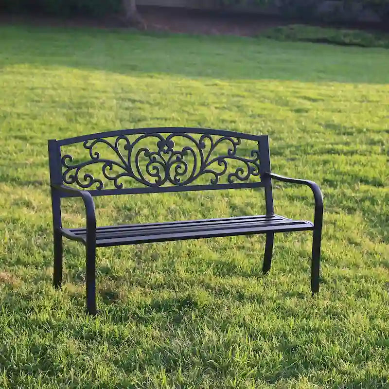 Banc de jardin chaise de patio porche en fonte causeuse – 34,25 H x 50 L x 23,62 P