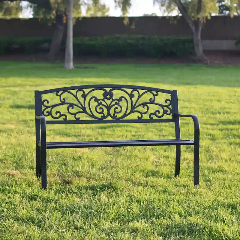 Banc de jardin chaise de patio porche en fonte causeuse – 34,25 H x 50 L x 23,62 P