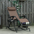 Outsunny Fauteuil inclinable Zéro Gravité Pliant de Jardin avec Tablette Latérale Oreiller et Porte-gobelet/Téléphone Marron