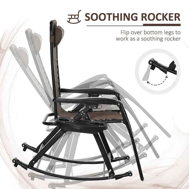Outsunny Fauteuil inclinable Zéro Gravité Pliant de Jardin avec Tablette Latérale Oreiller et Porte-gobelet/Téléphone Marron
