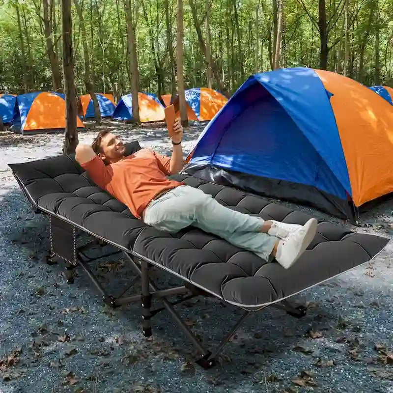 Lit de camp pliable portable DoCred avec 2 matelas latéraux, 270 kg