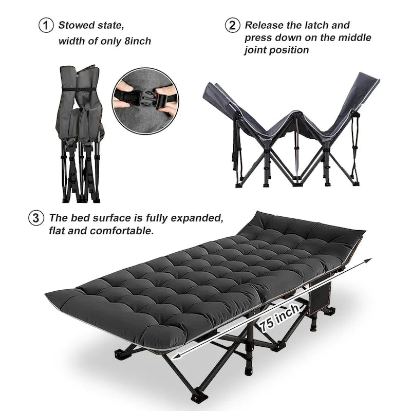 Lit de camp pliable portable DoCred avec 2 matelas latéraux, 270 kg