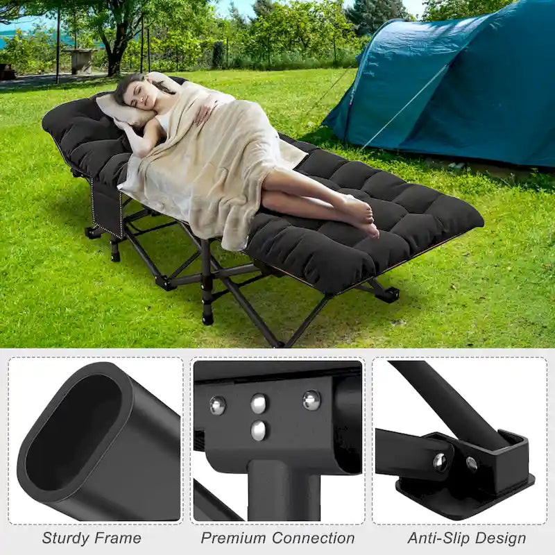 Lit de camp pliable portable DoCred avec 2 matelas latéraux, 270 kg