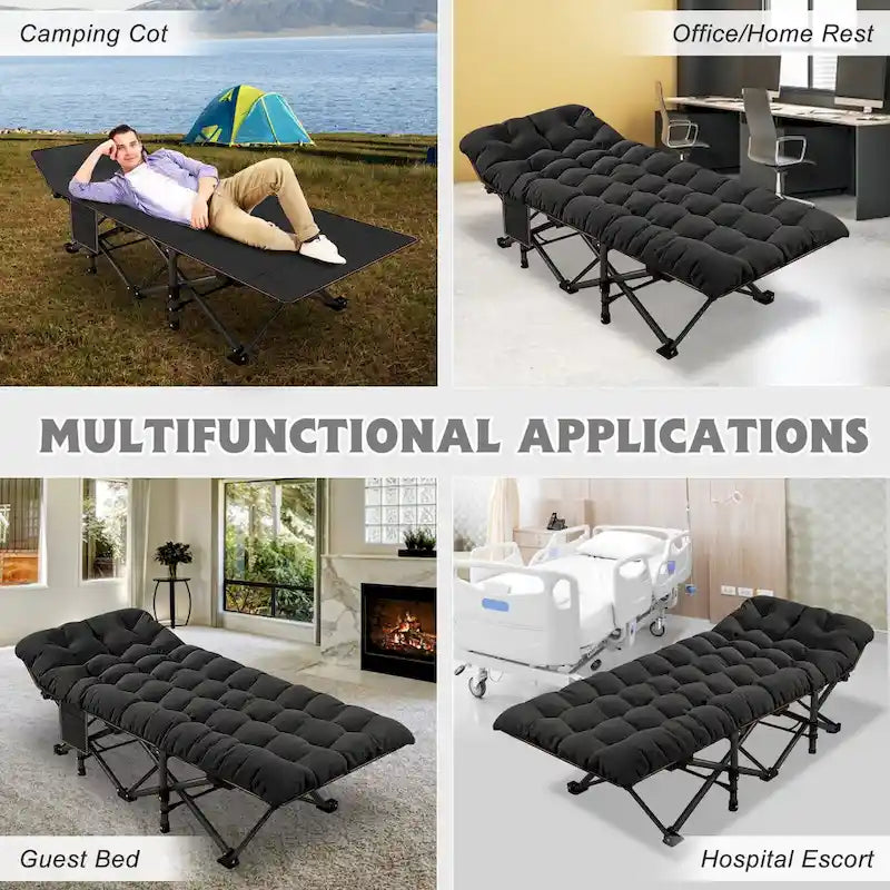 Lit de camp pliable portable DoCred avec 2 matelas latéraux, 270 kg