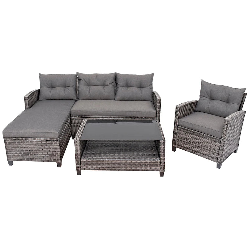 Ensemble de mobilier de jardin en osier 4 pièces avec table
