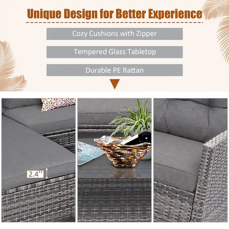 Ensemble de mobilier de jardin en osier 4 pièces avec table