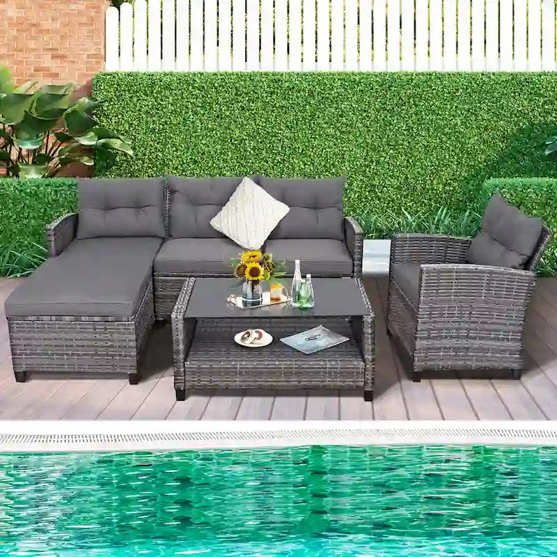 Ensemble de mobilier de jardin en osier 4 pièces avec table
