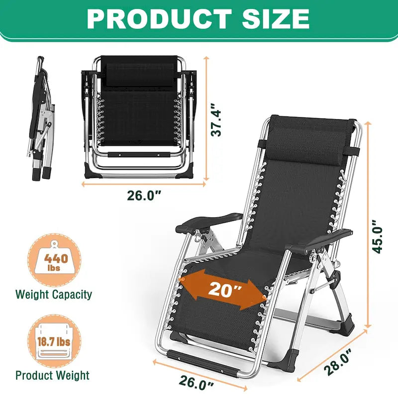 Chaise Zéro Gravité, Chaise Longue Pliante Portable avec Coussin Double Face, Grise