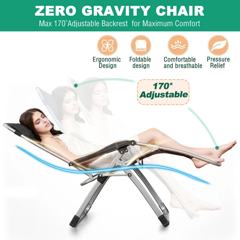 Chaise Zéro Gravité, Chaise Longue Pliante Portable avec Coussin Double Face, Grise