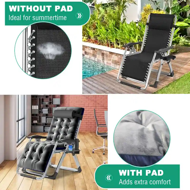 Chaise Zéro Gravité, Chaise Longue Pliante Portable avec Coussin Double Face, Grise