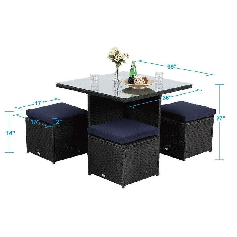 Ensemble table à manger d'extérieur et pouf PHI VILLA avec coussins