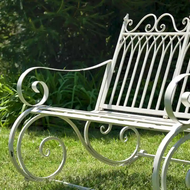 Iron Rocking Garden Bench Tatiana in Antique White
