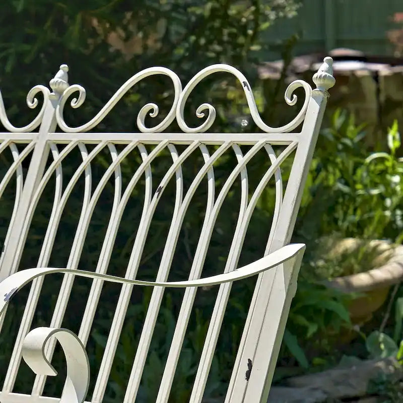 Banc de jardin à bascule Iron Rocking Tatiana en blanc antique