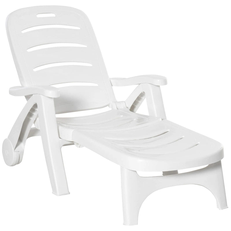 Chaise longue pliante d'extérieur Outsunny sur roulettes, transat de patio inclinable avec dossier 5 positions pour jardin, plage, piscine