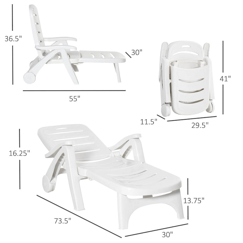 Chaise longue pliante d'extérieur Outsunny sur roulettes, transat de patio inclinable avec dossier 5 positions pour jardin, plage, piscine