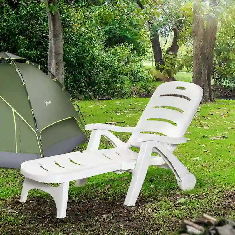 Chaise longue pliante d'extérieur Outsunny sur roulettes, transat de patio inclinable avec dossier 5 positions pour jardin, plage, piscine