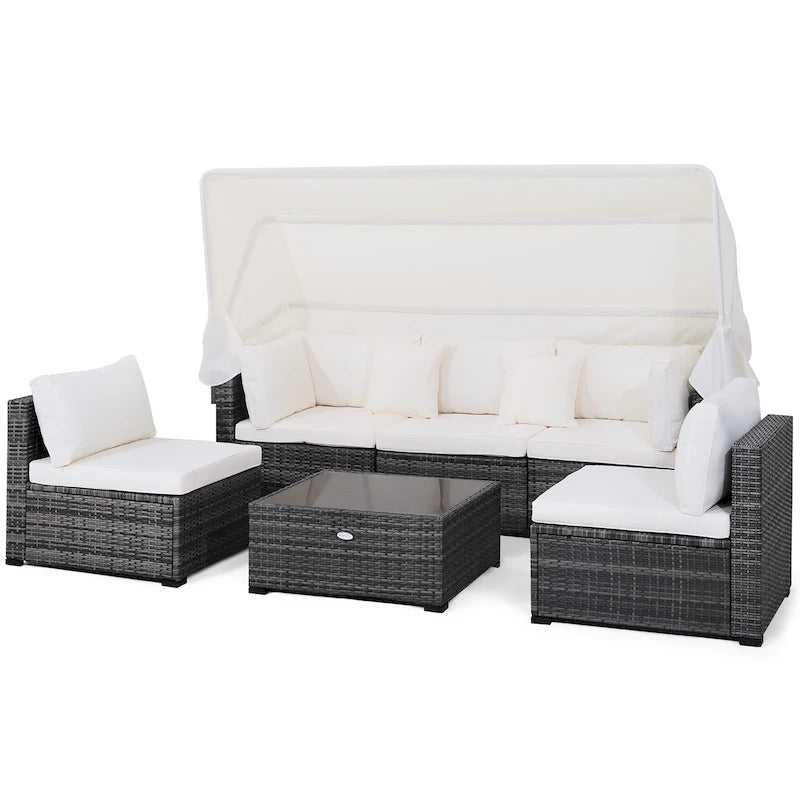 Ensemble de meubles de patio 6 pièces avec auvent rétractable