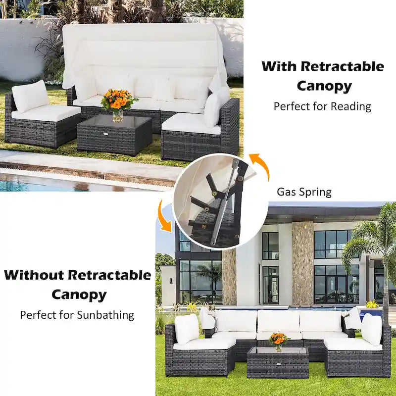 Ensemble de meubles de patio 6 pièces avec auvent rétractable