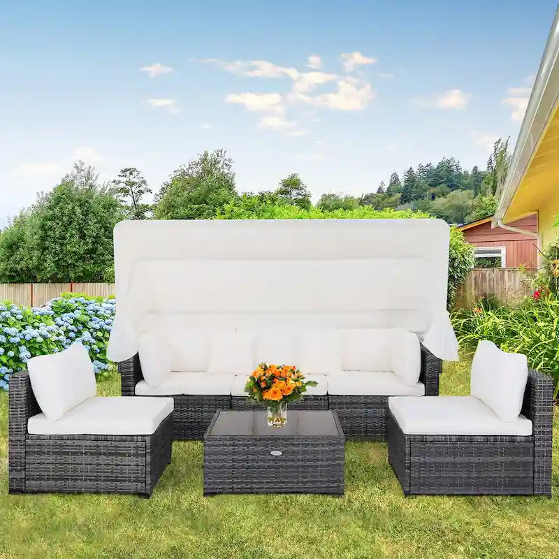 Ensemble de meubles de patio 6 pièces avec auvent rétractable