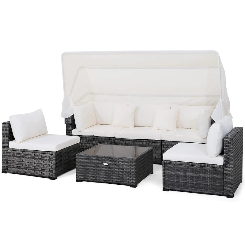 Ensemble de meubles de patio 6 pièces avec auvent rétractable
