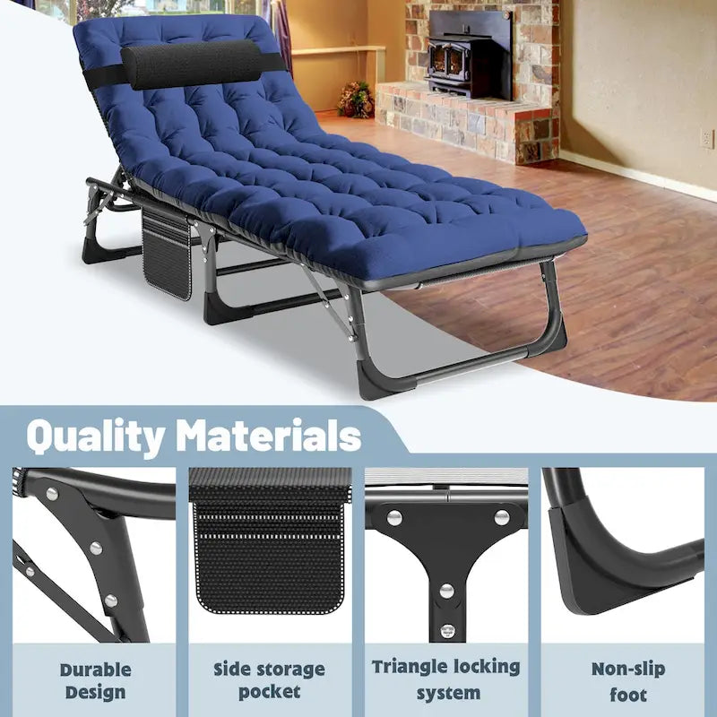 DoCred Lit de camp pliant réglable, chaise longue, lit d'appoint - 75