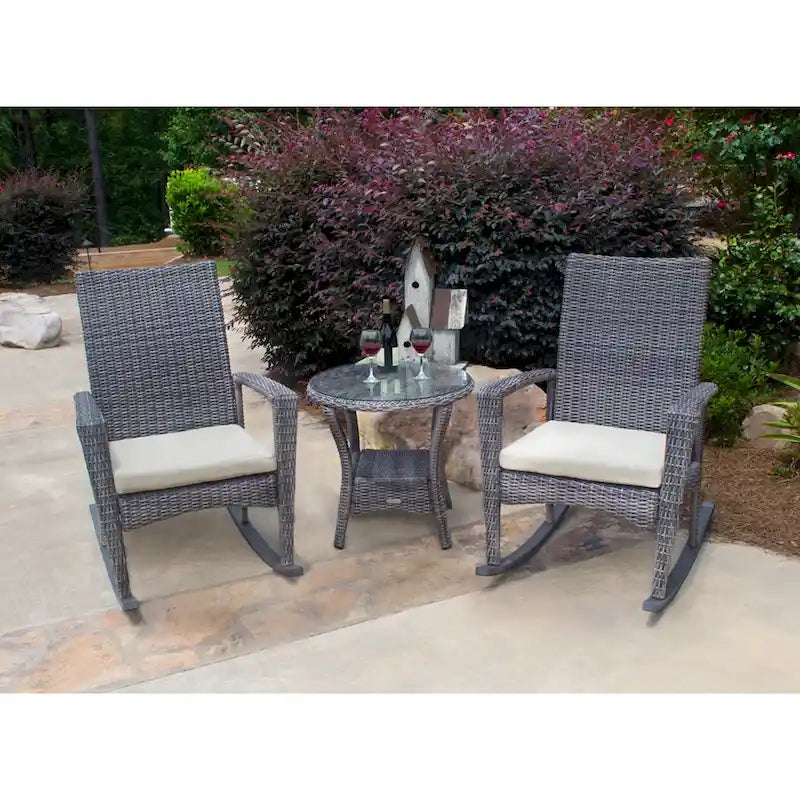 Bayview Dark Roast Outdoor Wicker Rocking Chair Set (3-Piece)