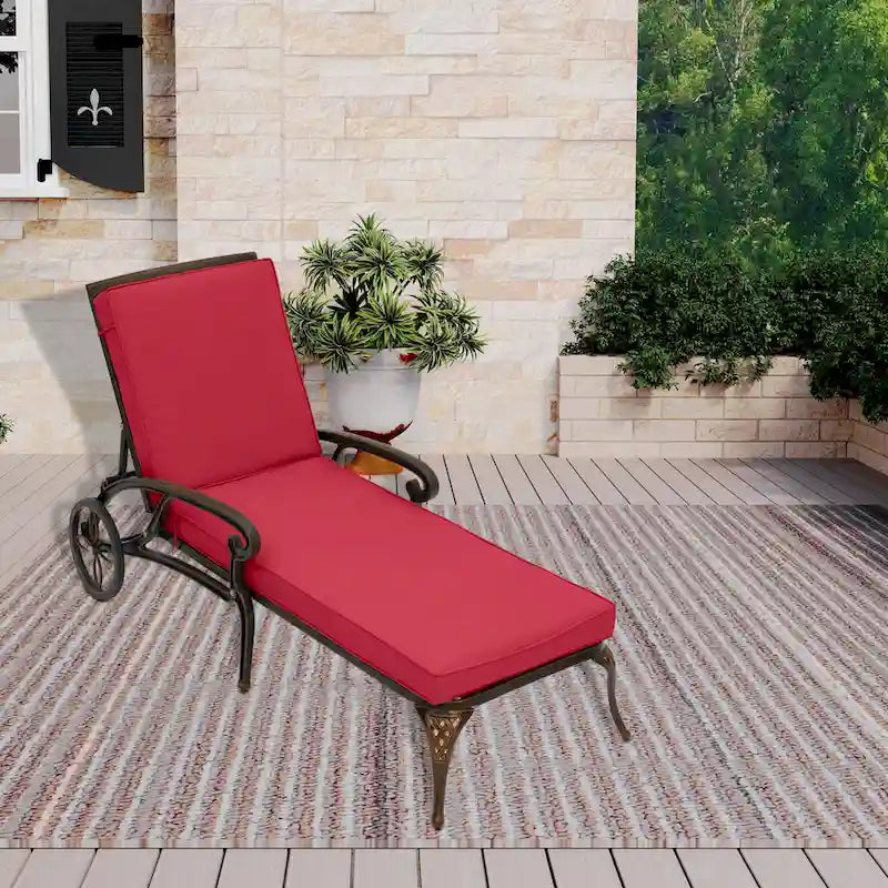 Bain de soleil pliant inclinable d'extérieur en aluminium moulé Clihome avec coussin rouge