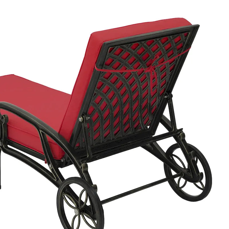 Bain de soleil pliant inclinable d'extérieur en aluminium moulé Clihome avec coussin rouge