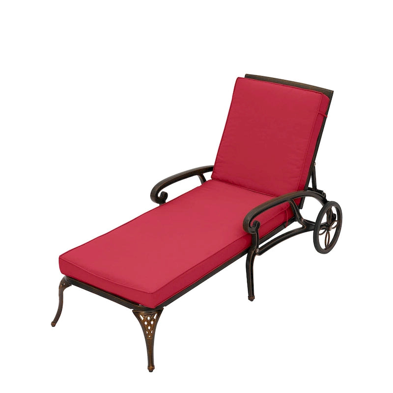 Bain de soleil pliant inclinable d'extérieur en aluminium moulé Clihome avec coussin rouge