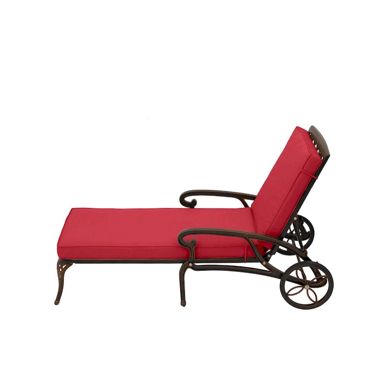 Bain de soleil pliant inclinable d'extérieur en aluminium moulé Clihome avec coussin rouge
