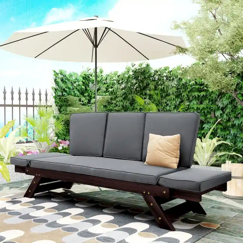 Lit de repos de jardin réglable en bois avec coussins