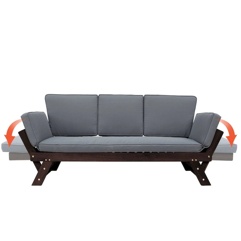 Lit de repos de jardin réglable en bois avec coussins