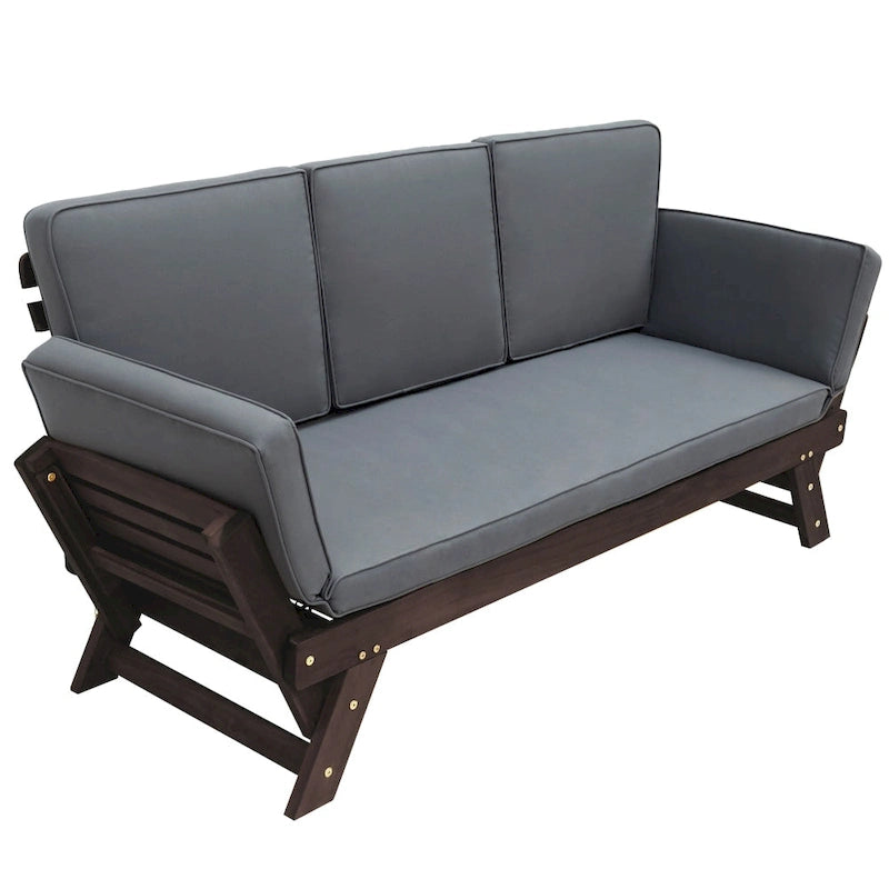 Lit de repos de jardin réglable en bois avec coussins