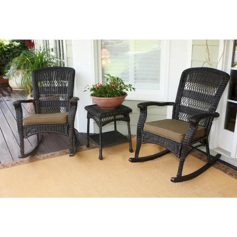 Portside Dark Roast Outdoor Wicker Rocking Chair Set (2-Piece)